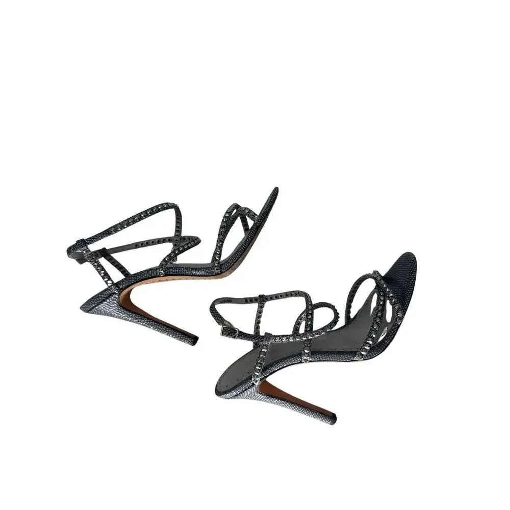 Alice + Olivia Crystal Embellished Strappy Stiletto Sandals Gray Women's 38.5